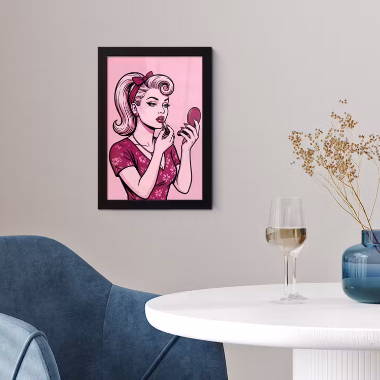 Poster met lijst - Vintage - Vrouw - Roze — 2