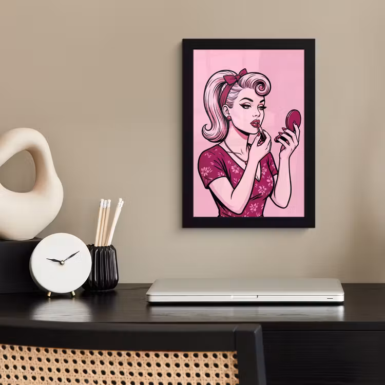 Poster met lijst - Vintage - Vrouw - Roze — 3