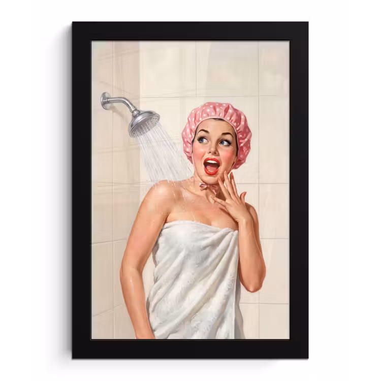 Poster met lijst - Vrouw - Douche - Roze — 1