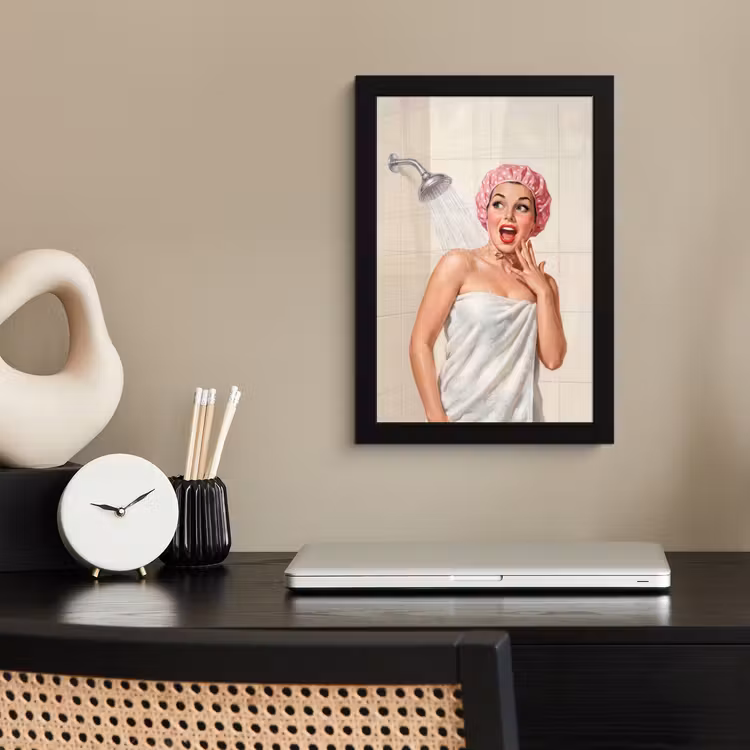 Poster met lijst - Vrouw - Douche - Roze — 3