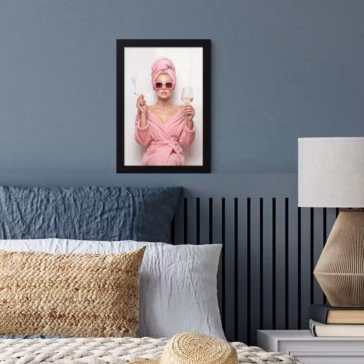 Poster met lijst - Vrouw - Roze - Wijn - Zonnebril — 4