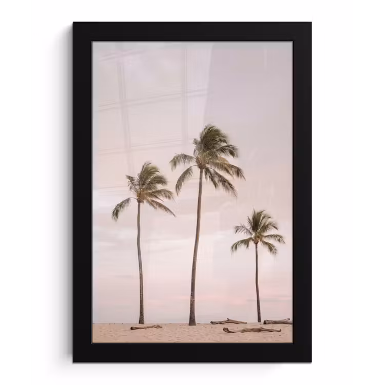 Poster met lijst - Palmbomen - Zonsondergang - Roze — 1