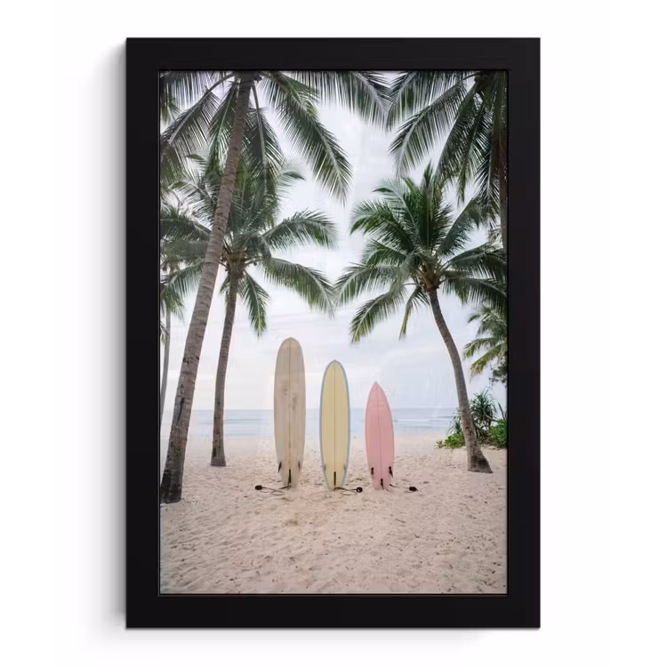 Poster met lijst - Surfboard - Palmbomen - Kleurrijk — 1