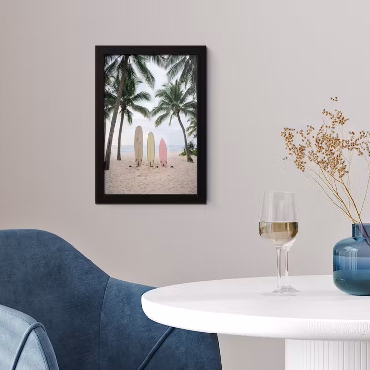 Poster met lijst - Surfboard - Palmbomen - Kleurrijk — 2
