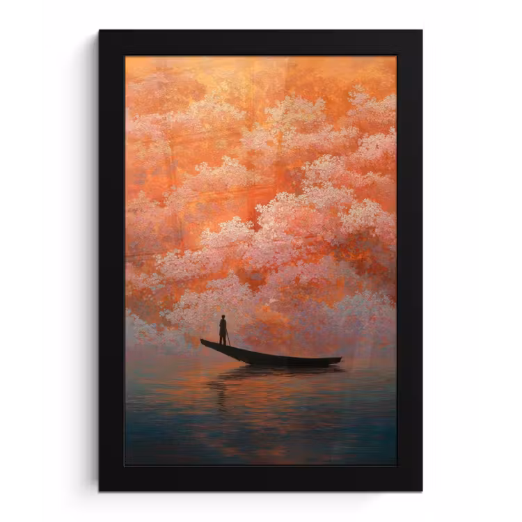 Poster met lijst - Zee - Boot - Wolken - Oranje — 1