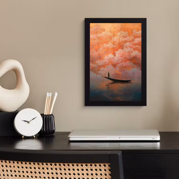 Poster met lijst - Zee - Boot - Wolken - Oranje — 3