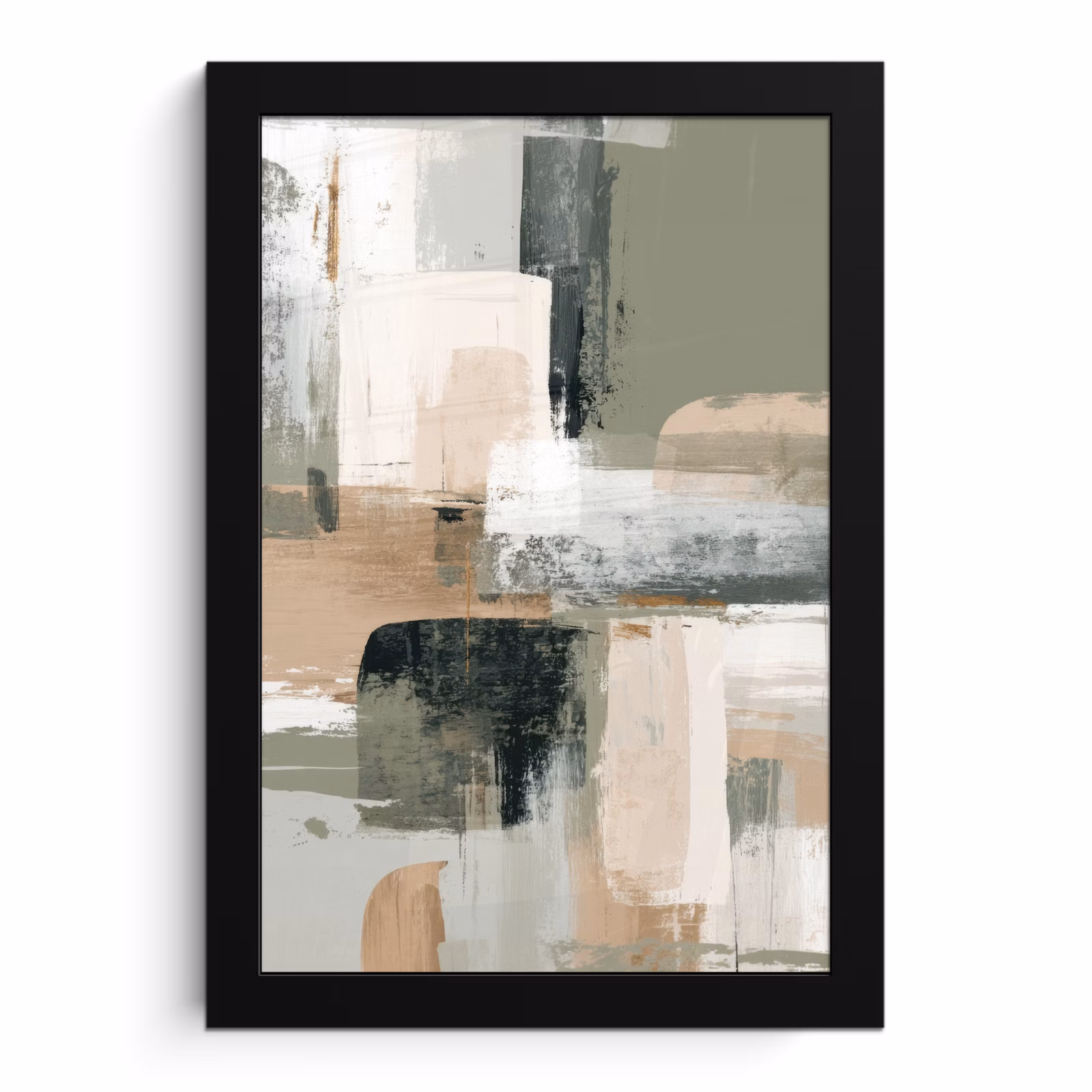 Poster met lijst - Penseelstreken - Abstract - Aardetinten — 1