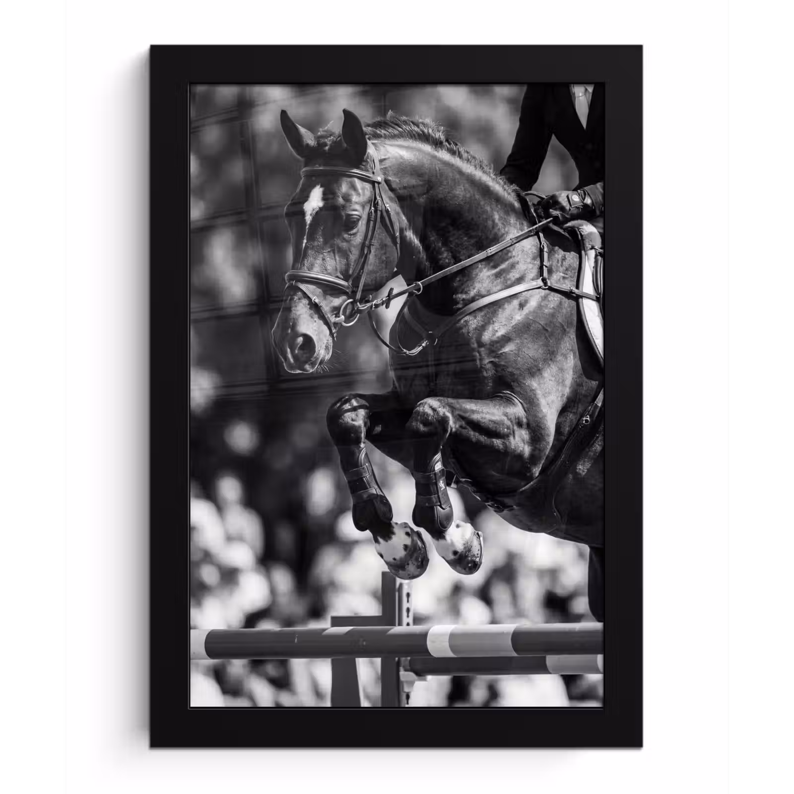 Poster met lijst - Springen - Paard - Zwart - Wit — 1