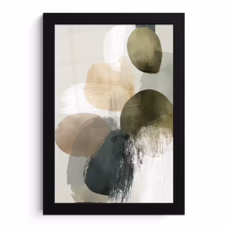 Poster met lijst - Minimalistisch - Cirkels - Penseelstreken - Beige — 1
