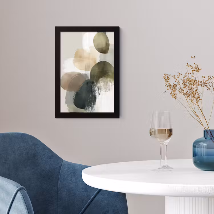 Poster met lijst - Minimalistisch - Cirkels - Penseelstreken - Beige — 2