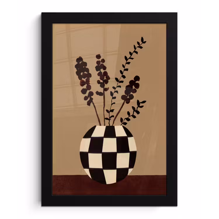 Poster met lijst - Minimalistisch - Vaas - Bloemen - Bruin — 1