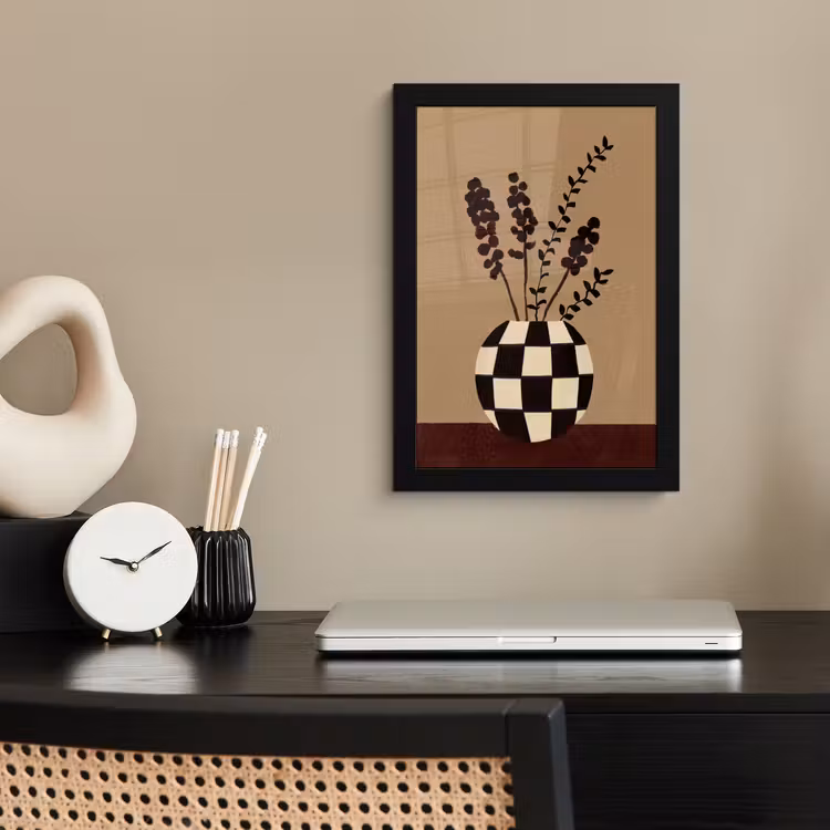 Poster met lijst - Minimalistisch - Vaas - Bloemen - Bruin — 3