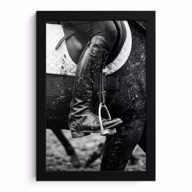 Poster met lijst - Paard - Sport - Zwart - Wit — 1