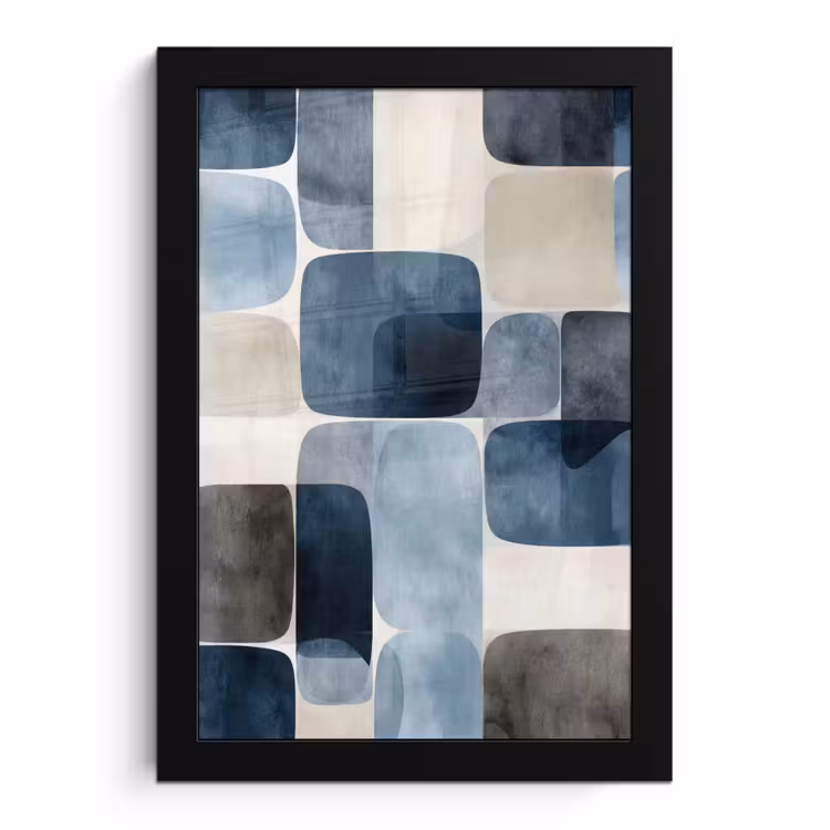 Poster met lijst - Patroon - Blauw - Vierkanten — 1