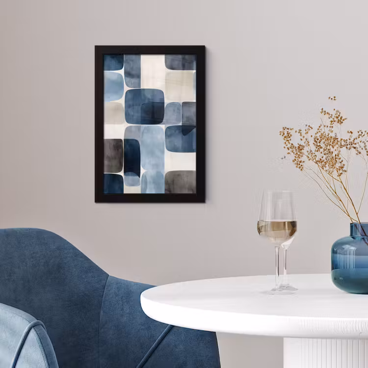 Poster met lijst - Patroon - Blauw - Vierkanten — 2