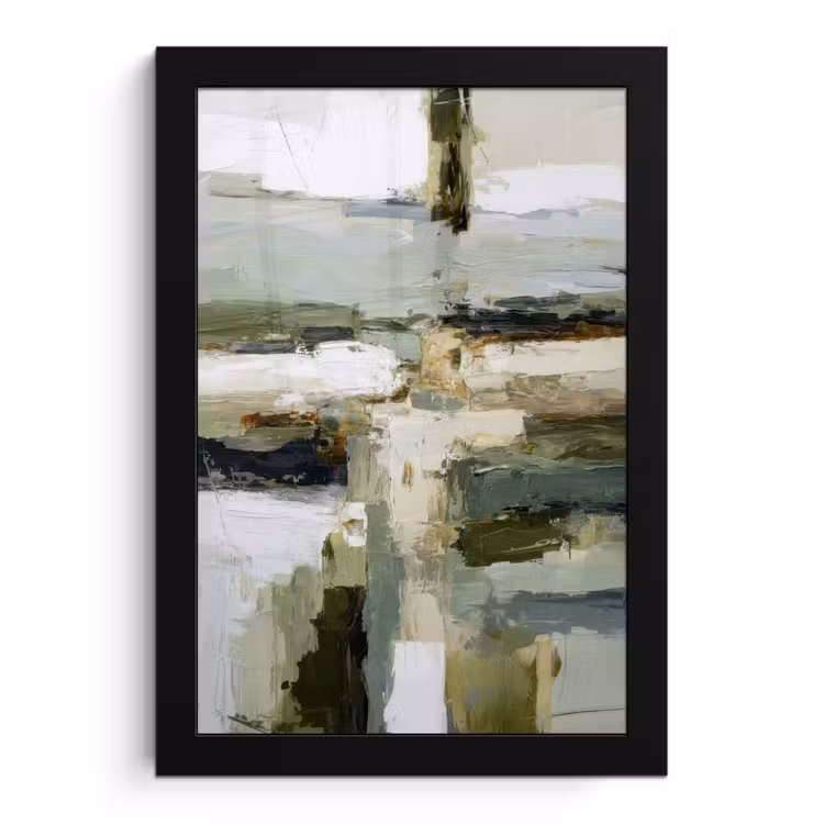 Poster met lijst - Penseelstreken - Groen - Abstract - Japandi — 1
