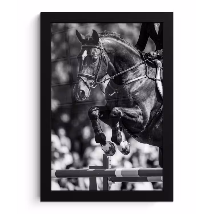 Poster met lijst - Springen - Paard - Zwart - Wit — 1