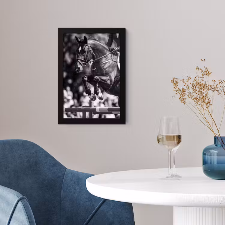 Poster met lijst - Springen - Paard - Zwart - Wit — 2