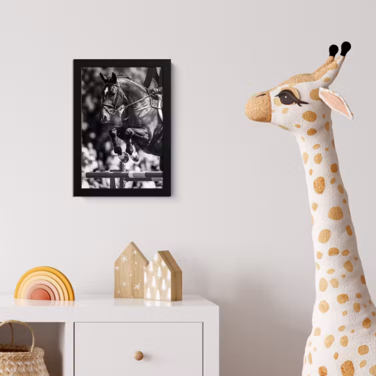 Poster met lijst - Springen - Paard - Zwart - Wit — 5