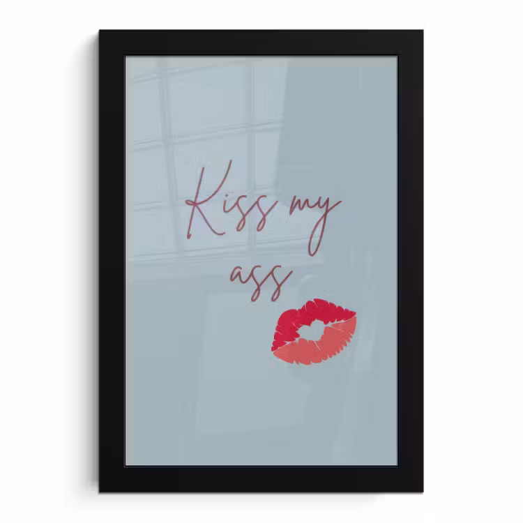 Poster met lijst - Kiss my ass - Lip - Blauw — 1