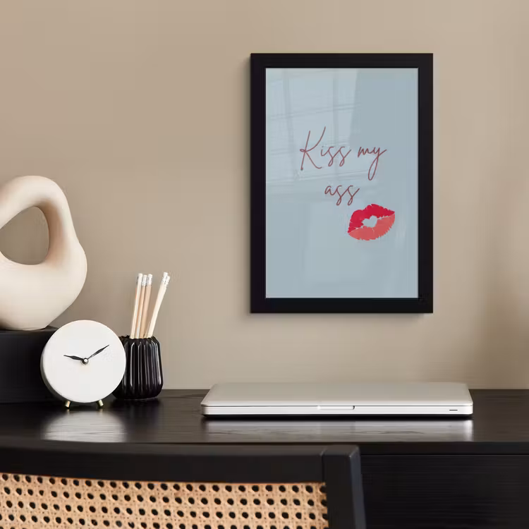 Poster met lijst - Kiss my ass - Lip - Blauw — 3