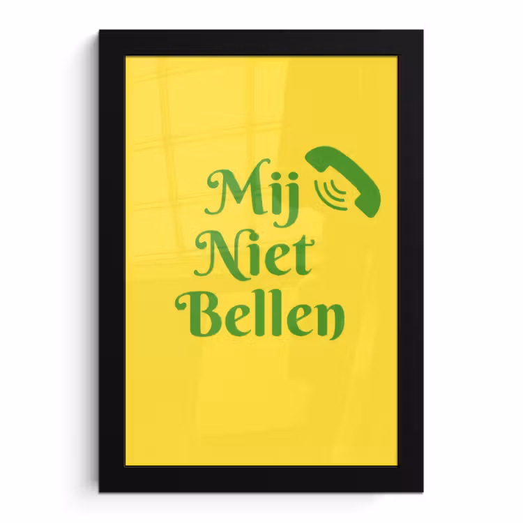 Poster met lijst - Mij niet bellen - Telefoon - Geel — 1
