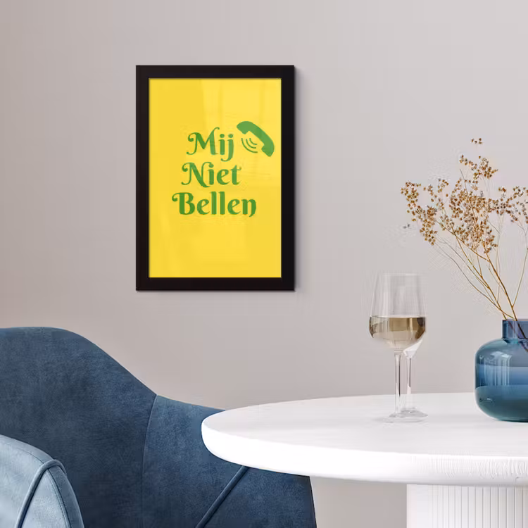 Poster met lijst - Mij niet bellen - Telefoon - Geel — 2