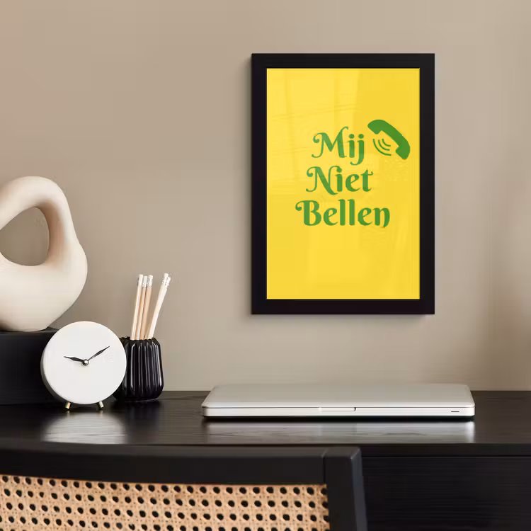 Poster met lijst - Mij niet bellen - Telefoon - Geel — 3