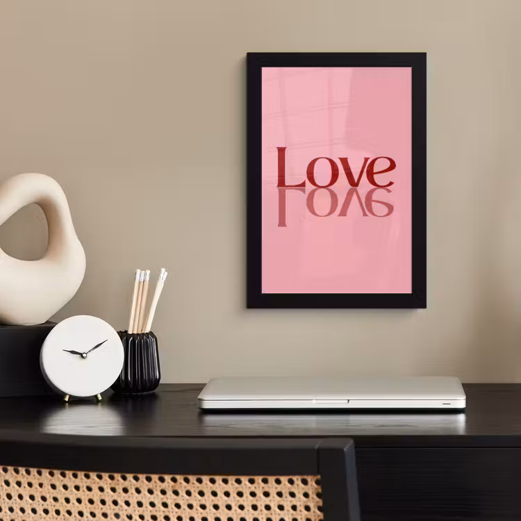 Poster met lijst - Love - Roze - Spiegeling — 3