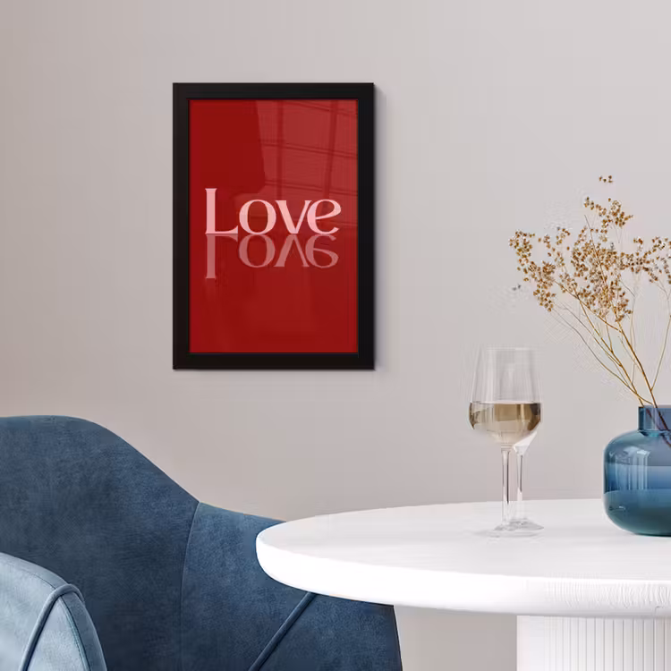 Poster met lijst - Love - Spiegeling - Rood — 2
