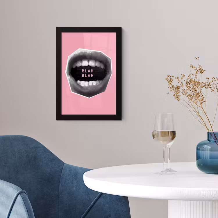 Poster met lijst - Mond - BLAH BLAH - Roze — 2