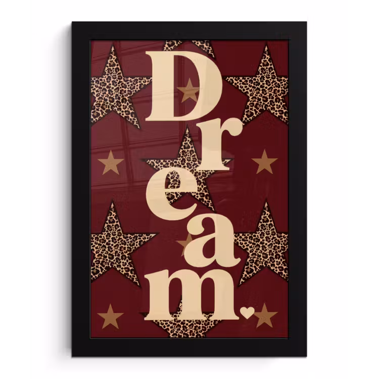 Poster met lijst - Sterren - Luipaardprint - Dream - Bordeaux — 1