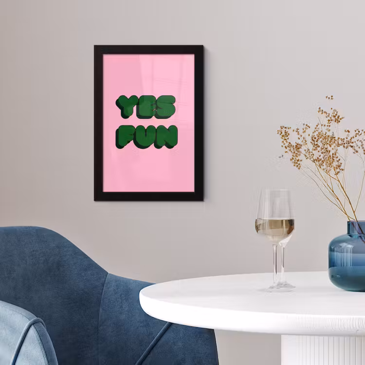 Poster met lijst - Yes fun - Groen - Roze — 2