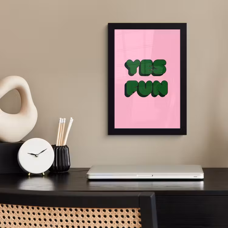 Poster met lijst - Yes fun - Groen - Roze — 3