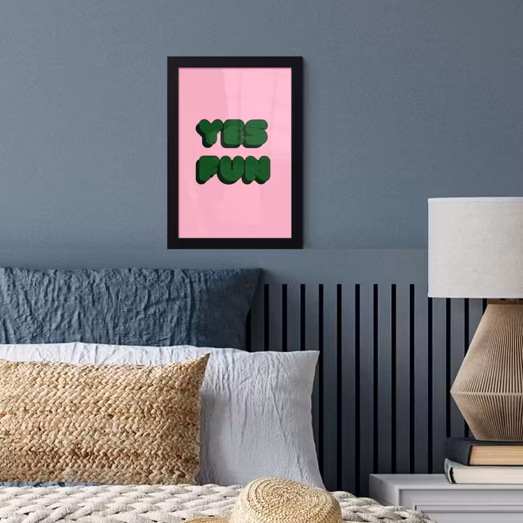 Poster met lijst - Yes fun - Groen - Roze — 4