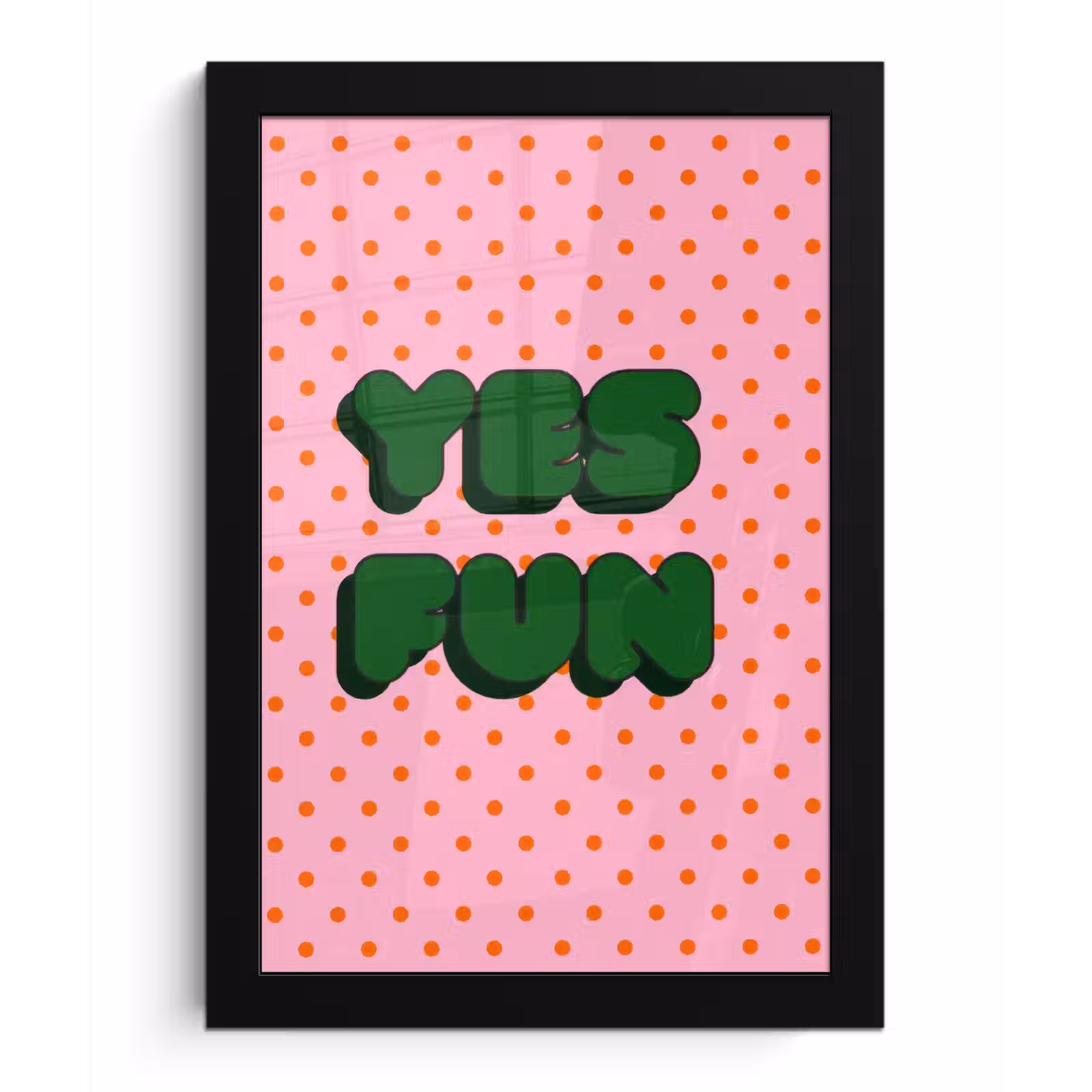 Poster met lijst - Yes fun - Groen - Roze - Stippen — 1