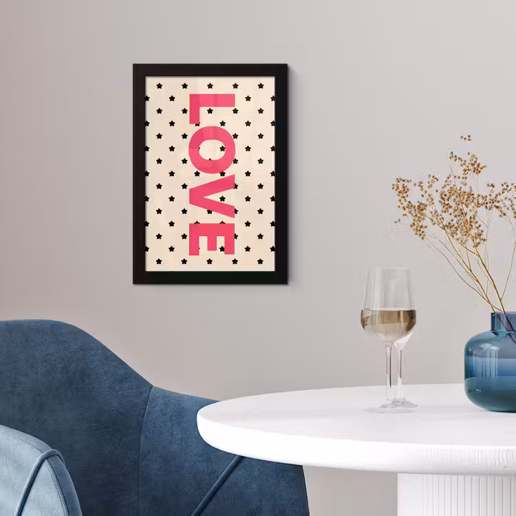 Poster met lijst - Love - Stippen - Roze — 2