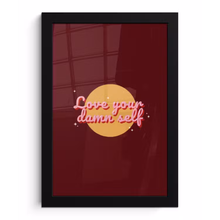 Poster met lijst - love your damn self - Cirkel - Glitter - Rood — 1