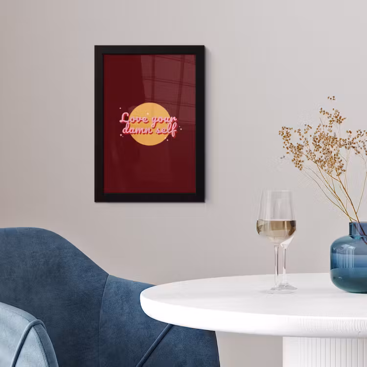 Poster met lijst - love your damn self - Cirkel - Glitter - Rood — 2