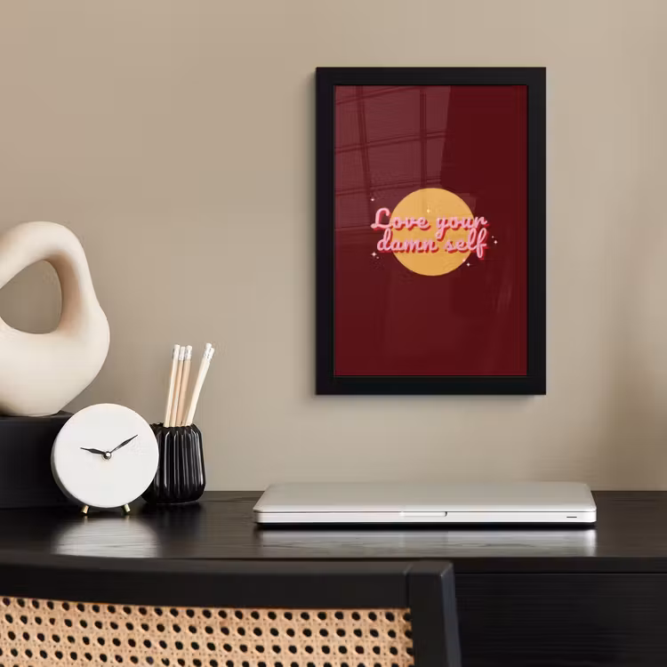 Poster met lijst - love your damn self - Cirkel - Glitter - Rood — 3