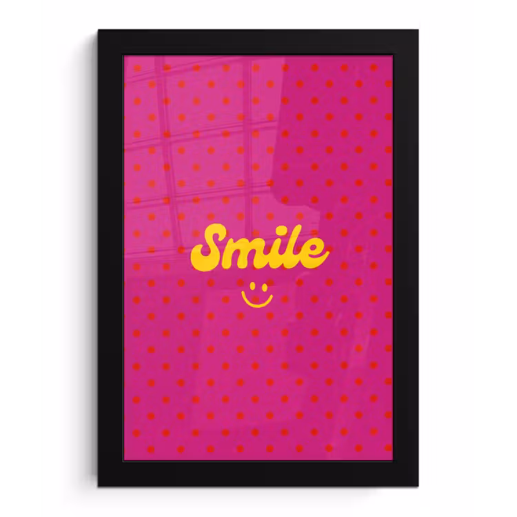 Poster met lijst - Smile - Stippen - Geel - Smiley - Roze — 1