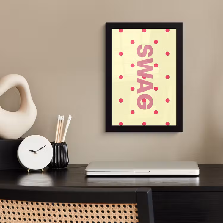 Poster met lijst - Swag - Roze - Stippen - Geel — 3