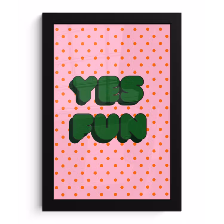 Poster met lijst - Yes fun - Groen - Roze - Stippen — 1