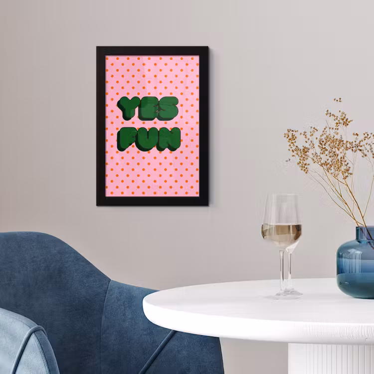 Poster met lijst - Yes fun - Groen - Roze - Stippen — 2