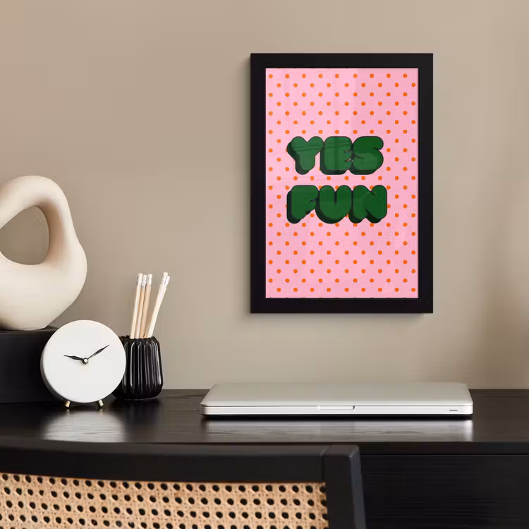Poster met lijst - Yes fun - Groen - Roze - Stippen — 3