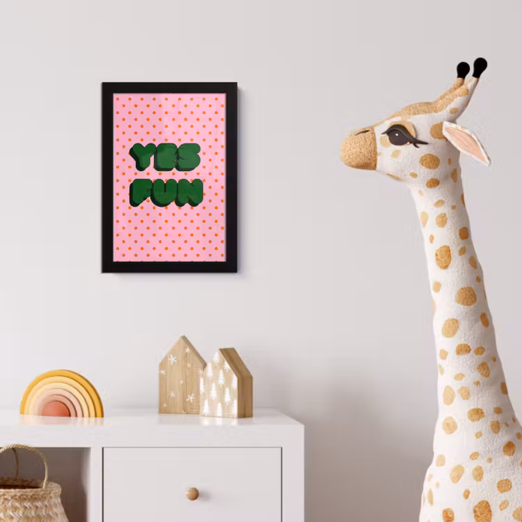 Poster met lijst - Yes fun - Groen - Roze - Stippen — 5