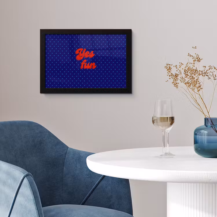 Poster met lijst - Yes fun - Rood - Blauw - Stippen — 2
