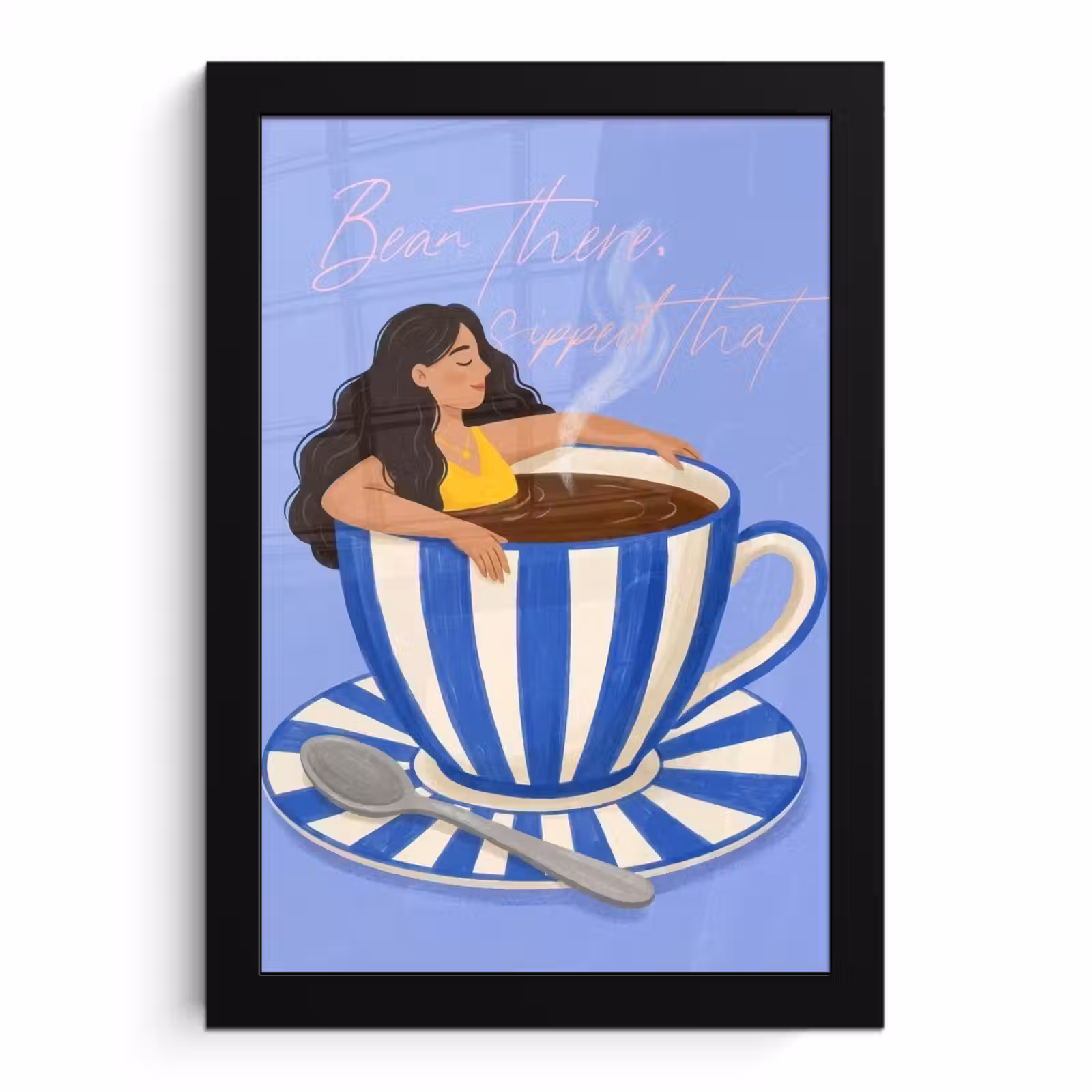 Poster met lijst - Mok - Koffie - Vrouw - Paars — 1