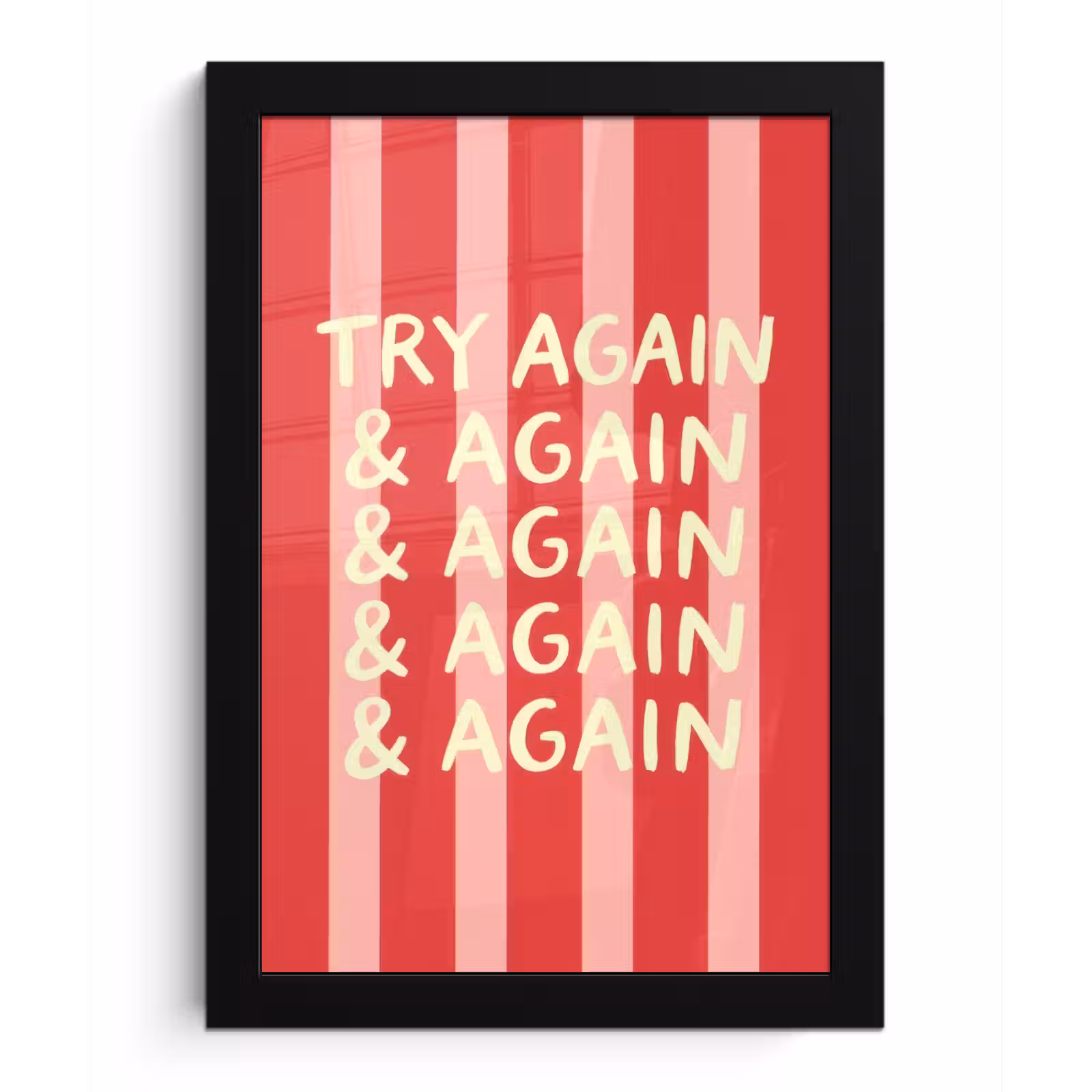 Poster met lijst - Strepen - Rood - Try again — 1