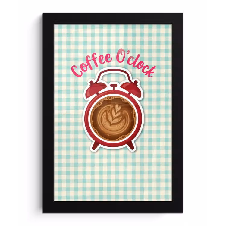 Poster met lijst - Koffie - Klok - Groen — 1